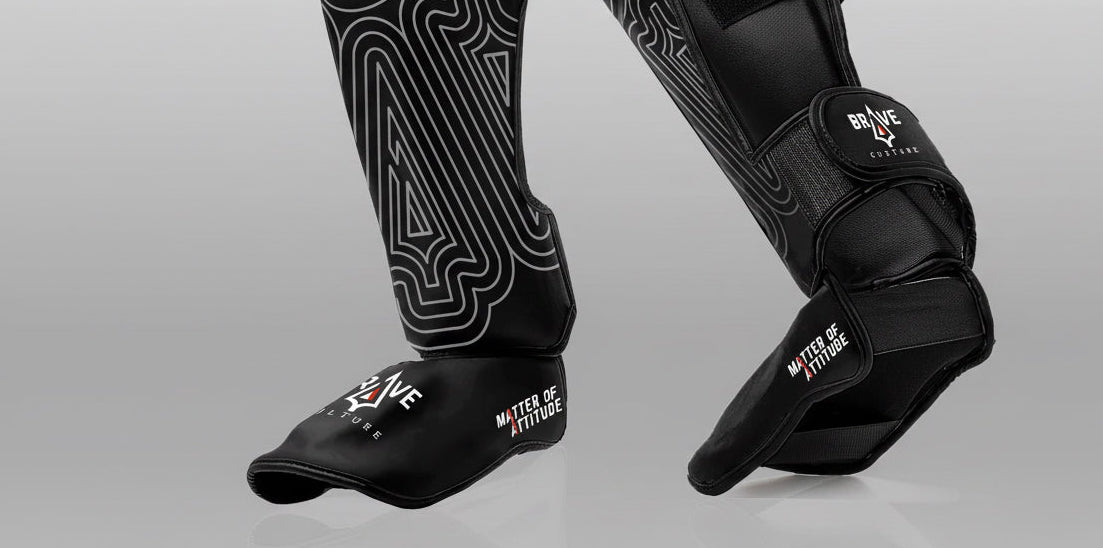 Brave Culture Kickboxing Shin Guards - Black Leather