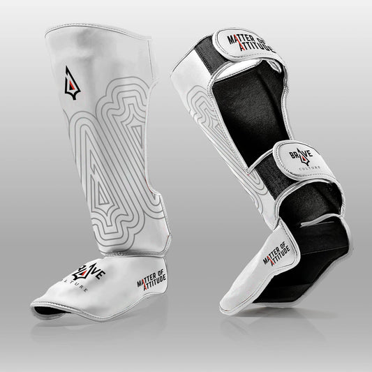 Brave Culture Kickboxing Shin Guards - White Leather
